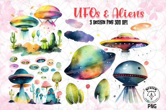 Download UFOs and Aliens Watercolor Sublimation - Premium Resources