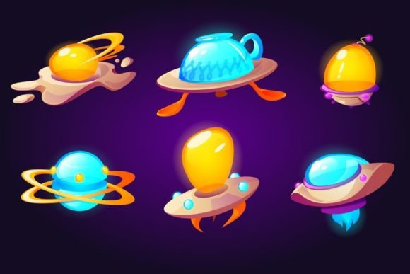 Download UFOs Alien Spaceships Scrambled Eggs Cup &amp; Plate - Premium Resources